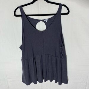 Kismet Grey Ribbed Peplum Style Tank Top W Keyhole On Back XXL